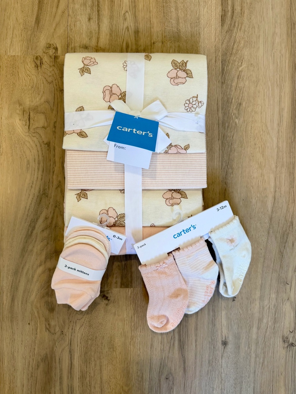 Carter's Baby Girls' Bundle of 4 Receiving Blankets, Socks, and Mittens